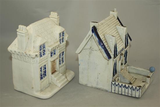 Two rare Yorkshire ceramic cottage money boxes, mid - late 19th century, 15.5cm, latter repaired